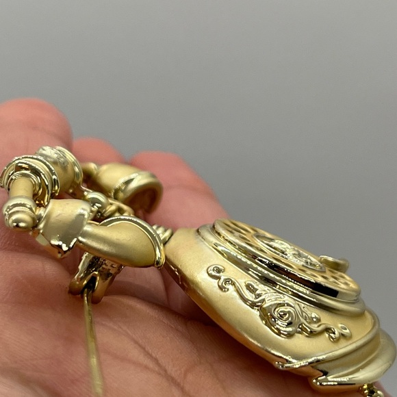 A Signed and Weighted Brushed Gold-Tone AJC Antique-Style Rotary Phone Brooch - Picture 7 of 11